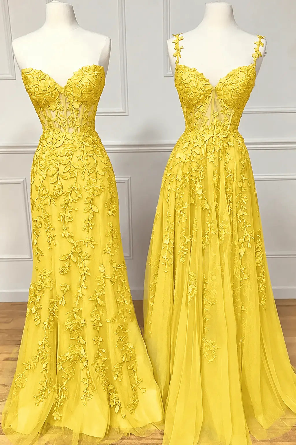 A-line Sweetheart Spaghetti Straps Sweep Train Lace Prom Dress With Beading Kaidress