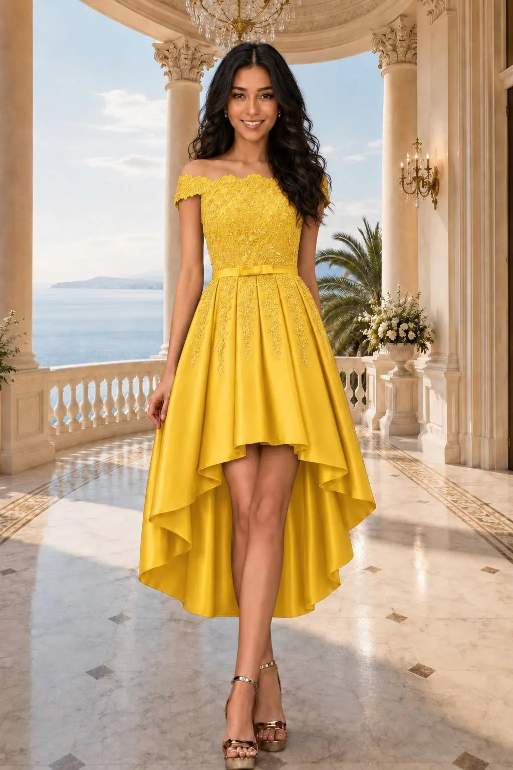 A-line Burgundy Satin Off the Shoulder A Line Strapless Lace Tulle Asymmetrical Dress With Pockets KAIDRESS