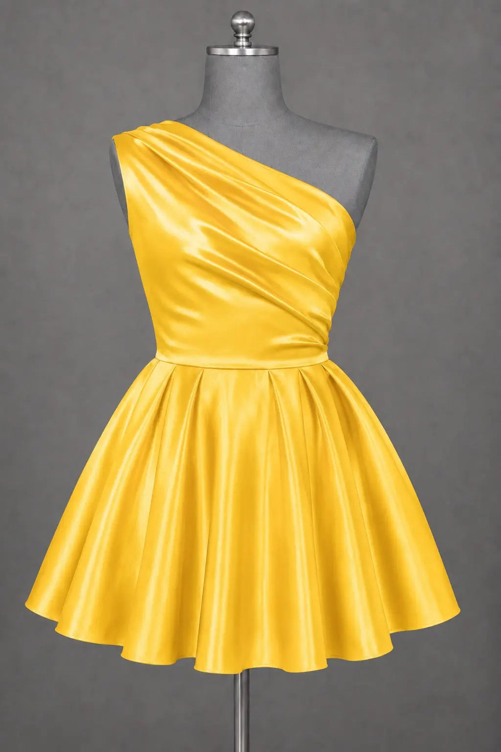 White One Shoulder Satin Mini Homecoming Dress A Line Hoco Dress KAIDRESS