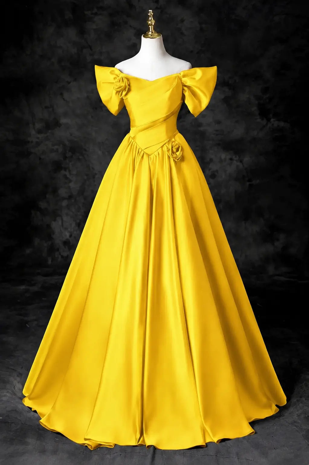 A-Line/Princess Satin Floor Length Formal Prom Dress, Off the Shoulder Prom Gown KAIDRESS