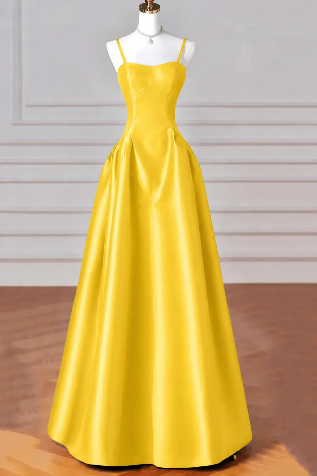 A-Line/Princess Halter Satin Sleeveless Long Prom Dress Black Prom Gown Kaidress