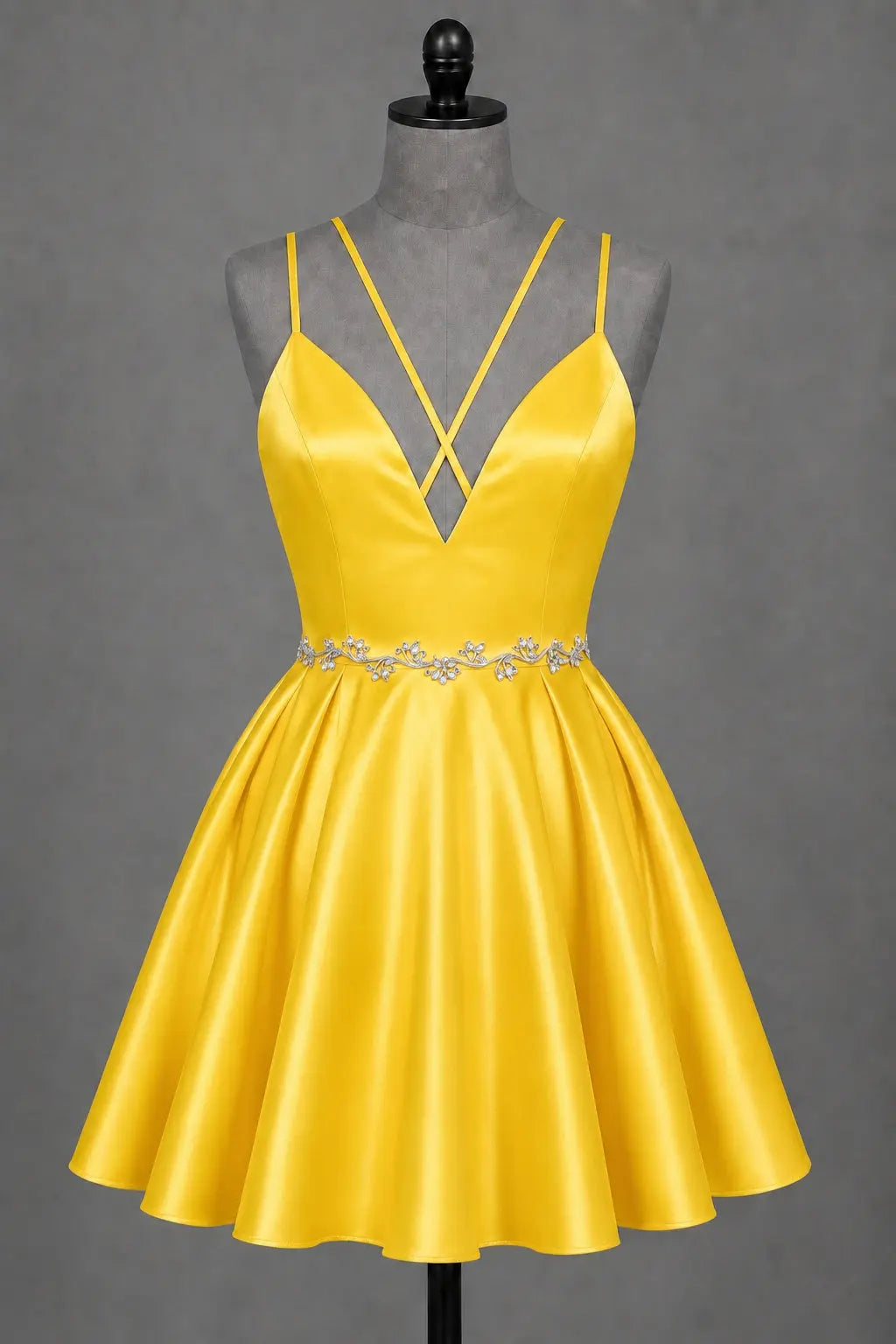 Red V Neck Satin Mini A Line Homecoming Dress With Pockets KAIDRESS