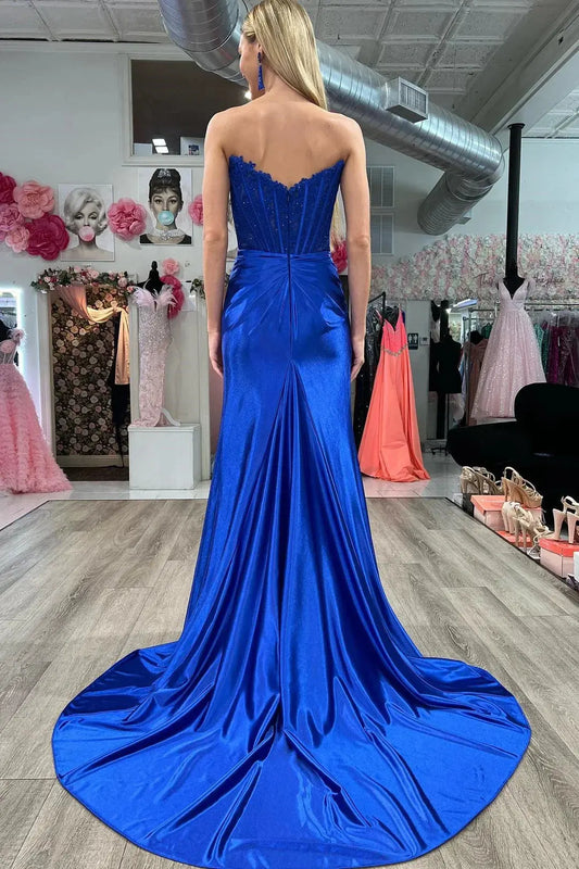 Sheath/Column Elastic Woven Satin Ruched Off-the-Shoulder Sleeveless Sweep/Brush Train Prom Dresses