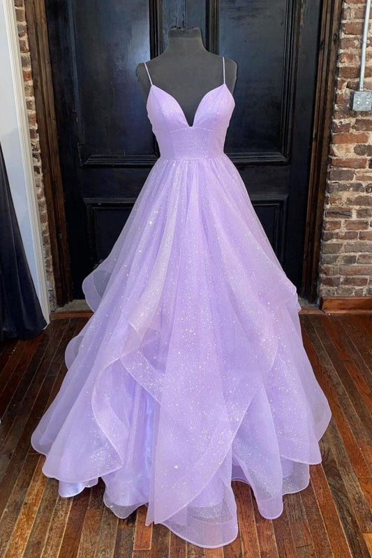 A-line Princess Sweetheart Sleeveless Long/Floor-Length Tulle Sparkling Prom Dress