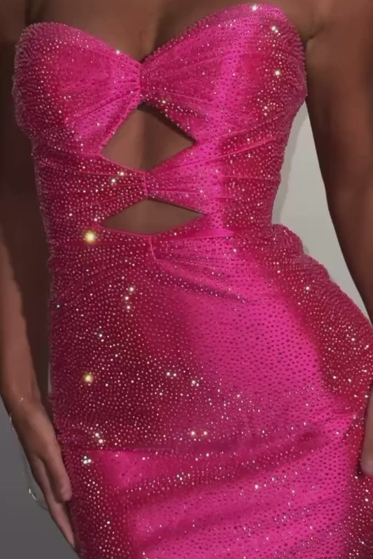 Sparkly Orange Beaded Cut Out Bodycon Short Homecoming Dress